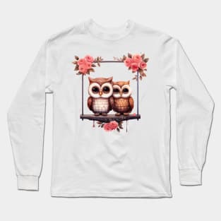 Valentine Owl Couple On Swing Long Sleeve T-Shirt